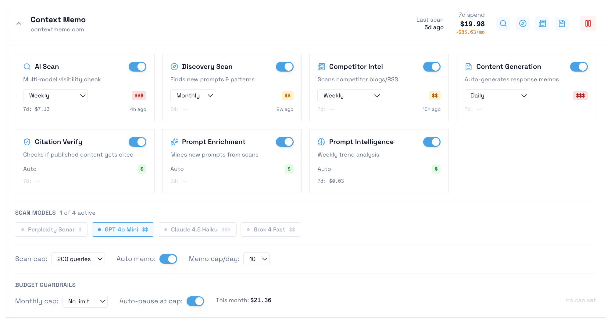 Screenshot of Context Memo dashboard with various features.