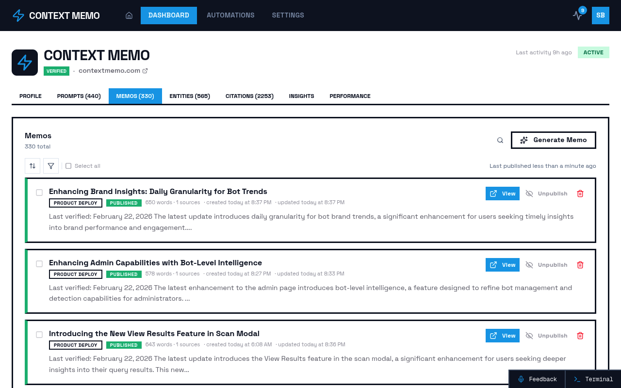Screenshot of Brands - 9fa32d64 E1c6 4be3 B12c 1be824a6c63f - Memos page