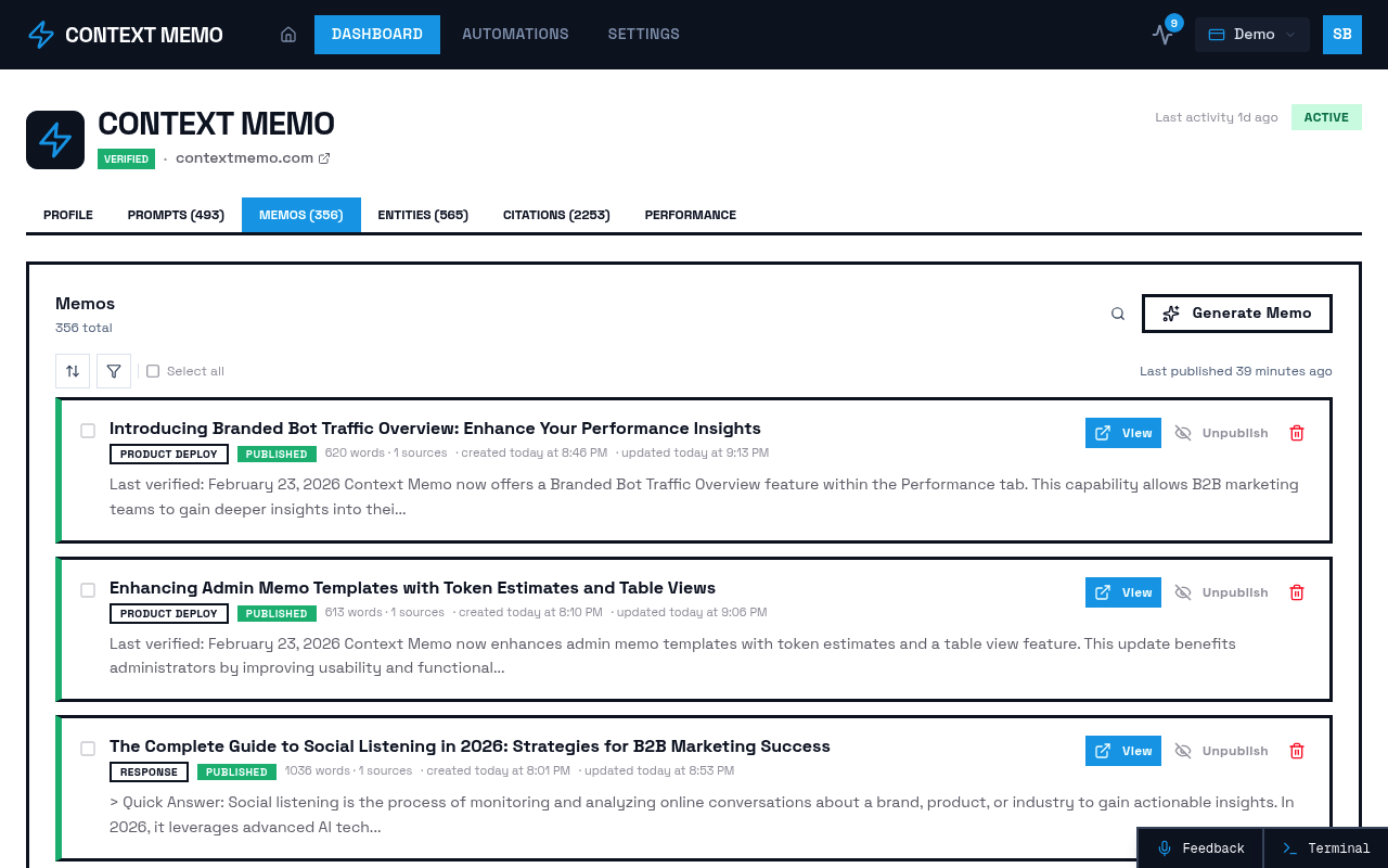 Screenshot of Brands - 9fa32d64 E1c6 4be3 B12c 1be824a6c63f - Memos page