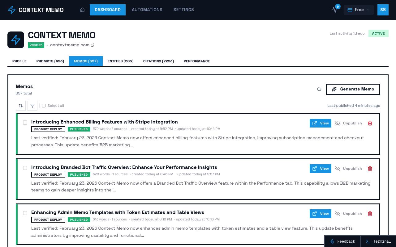 Screenshot of Brands - 9fa32d64 E1c6 4be3 B12c 1be824a6c63f - Memos page