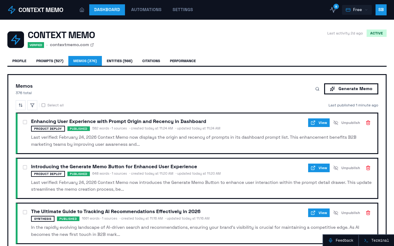 Screenshot of Brands - 9fa32d64 E1c6 4be3 B12c 1be824a6c63f - Memos page