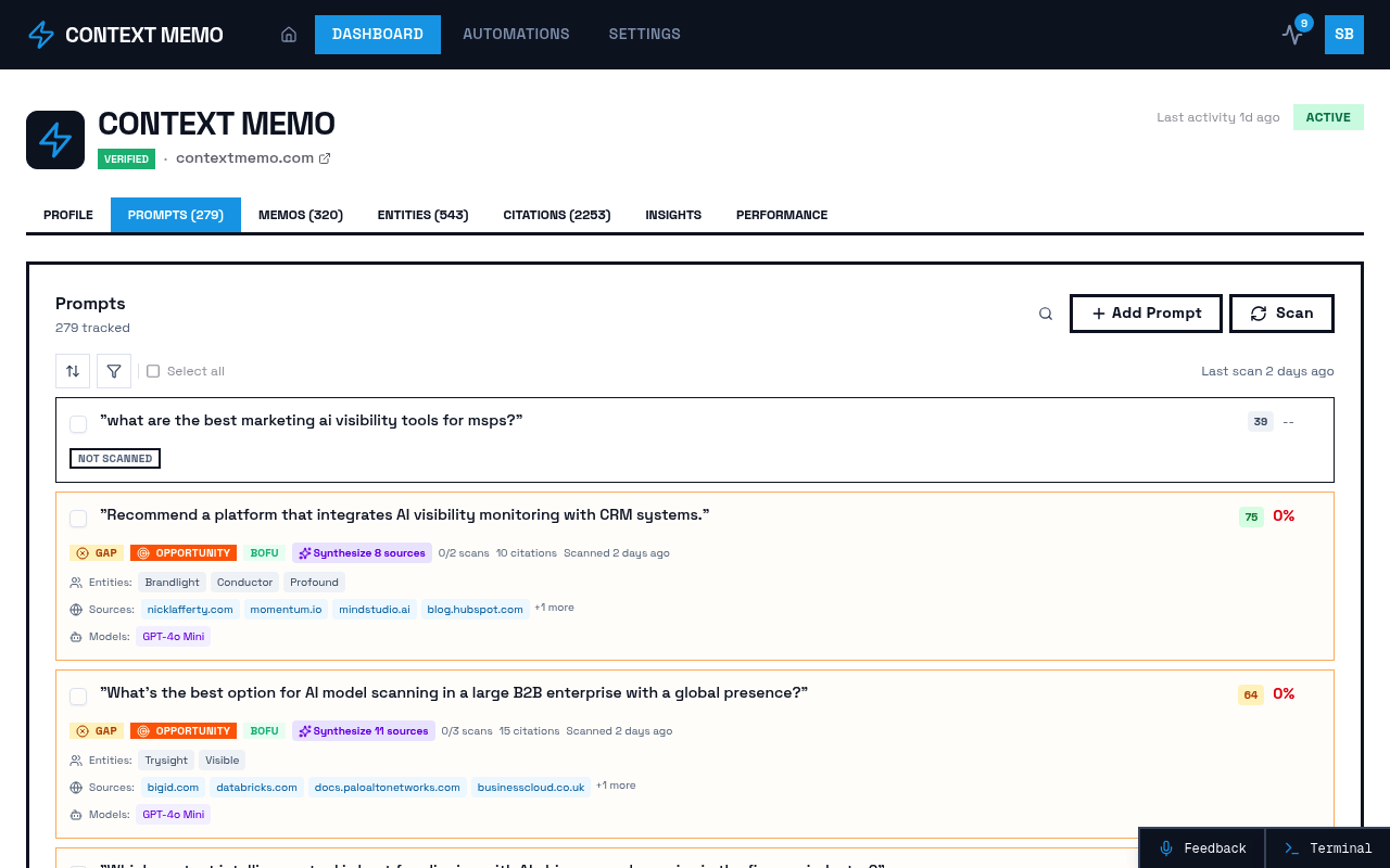 Screenshot of Brands - 9fa32d64 E1c6 4be3 B12c 1be824a6c63f - Prompts page