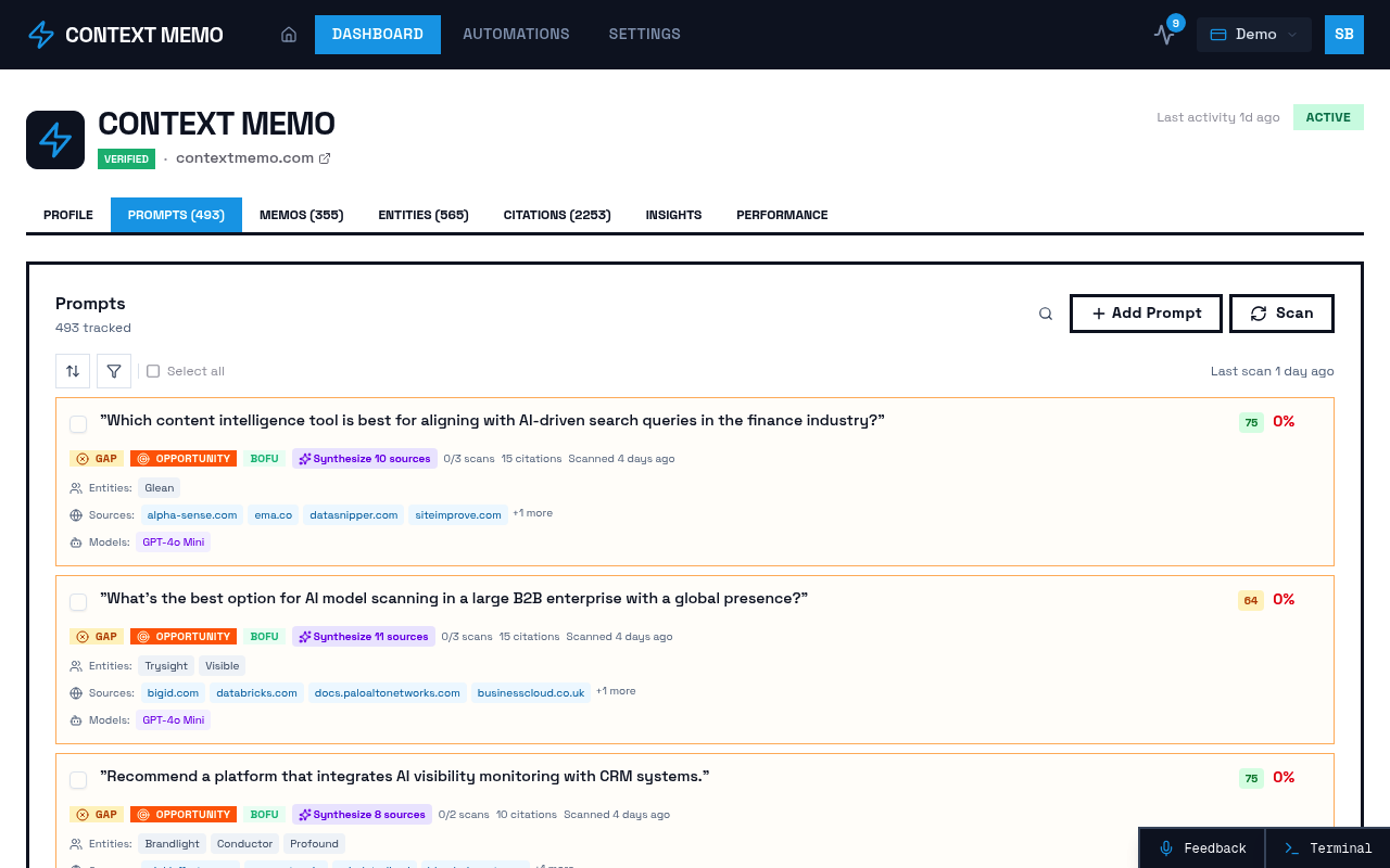 Screenshot of Brands - 9fa32d64 E1c6 4be3 B12c 1be824a6c63f - Prompts page