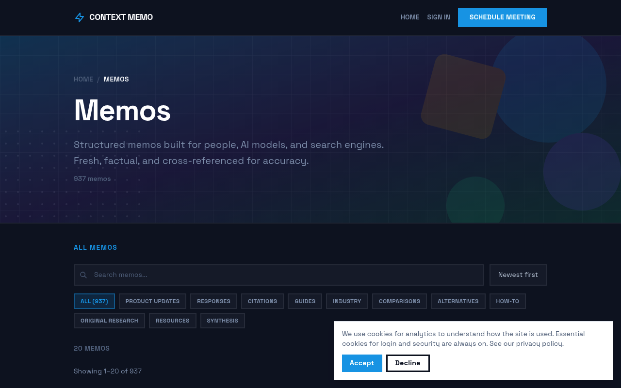 Overview of memos on Context Memo platform with search options.