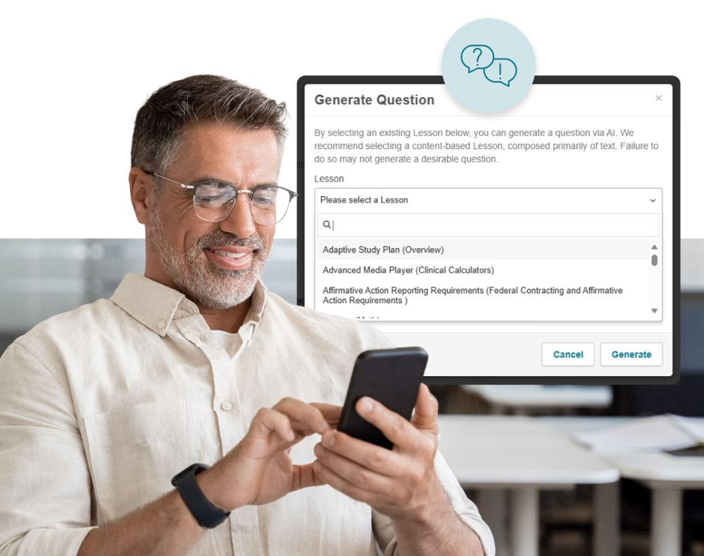 User interacting with a question generation interface on a mobile device.
