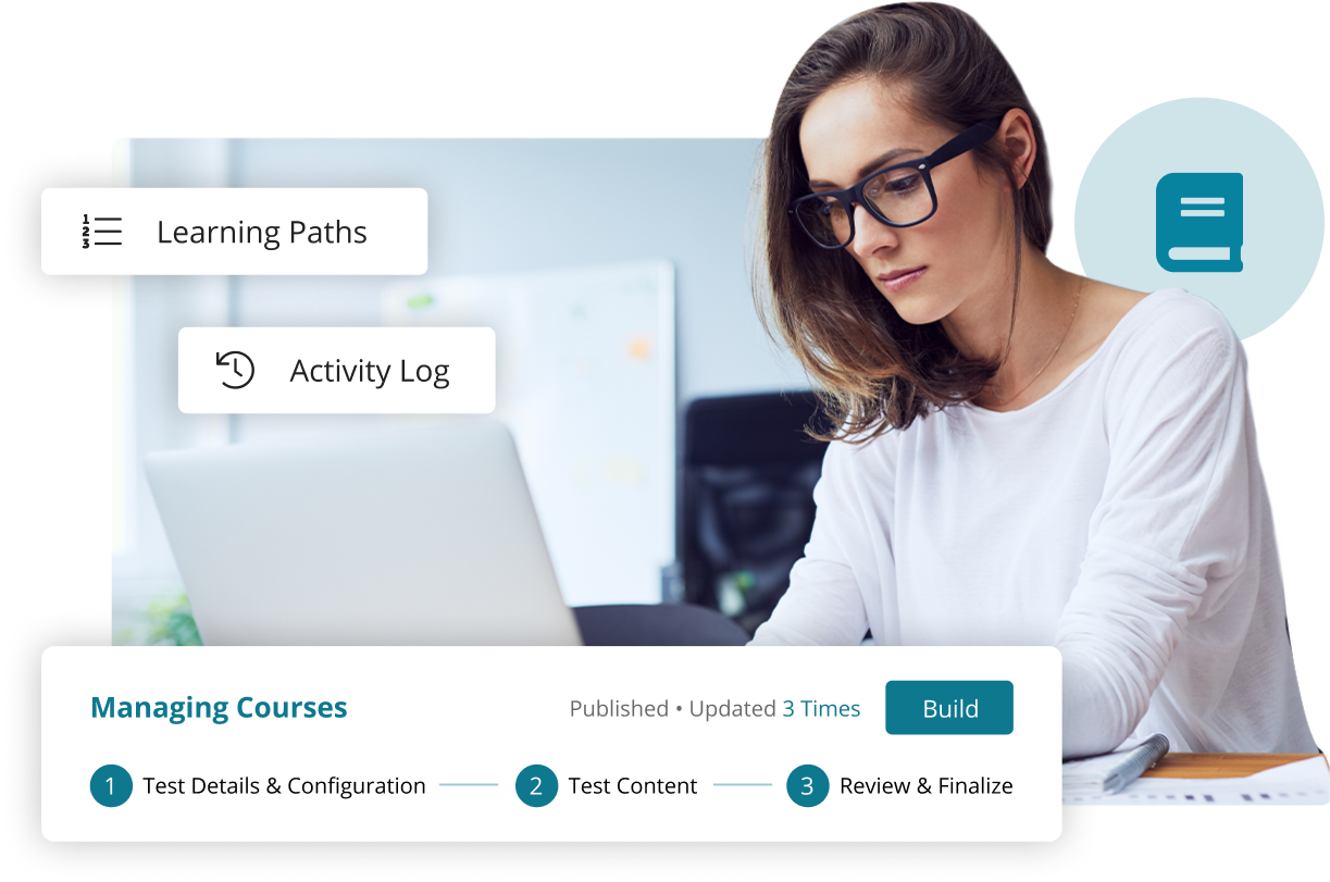 Screenshot of Managing Courses interface with Learning Paths and Activity Log options.