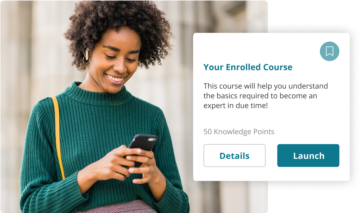 User engaging with a mobile course overview interface.